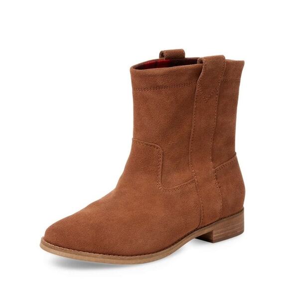 NEW TOMS Laurel Suede Boots Size 7.5 Cognac Brown Leather Western Casual Staple - Picture 1 of 13